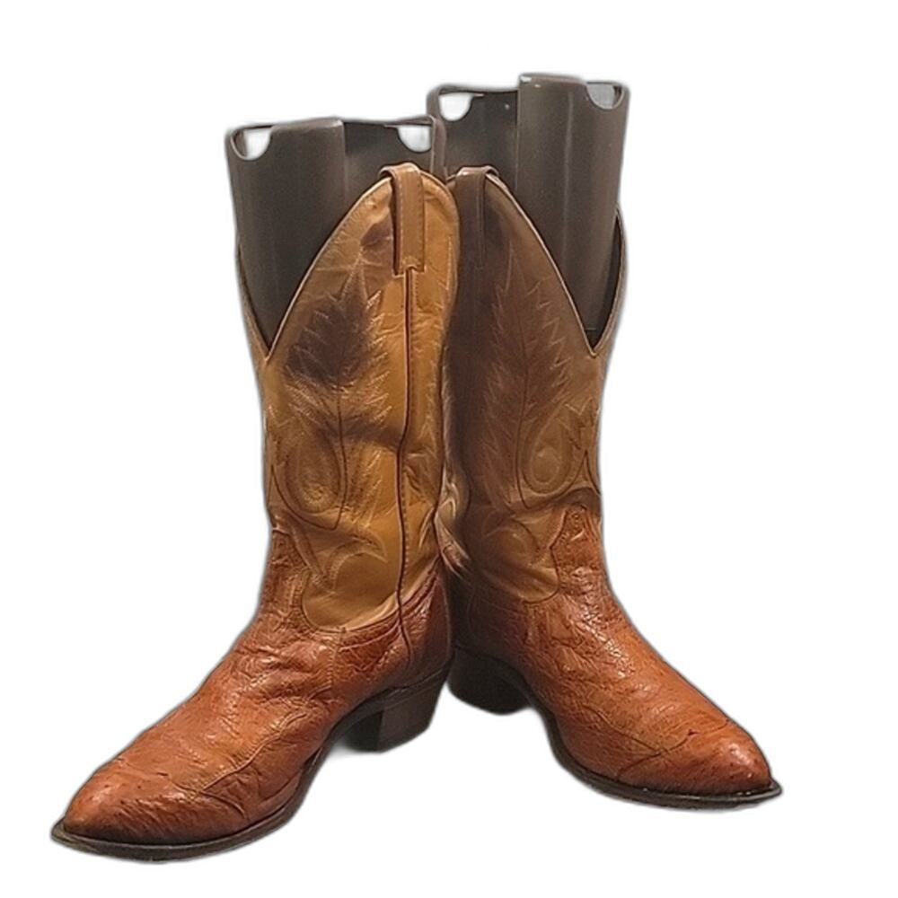 Boulet Men's Boots - Smooth Brandy Ostrich Leather Western Cowboy 1514 Size 10E